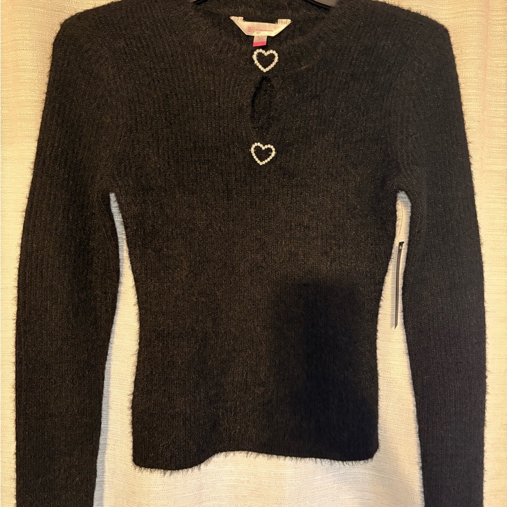 No Boundaries Black Sweater with Heart Details
